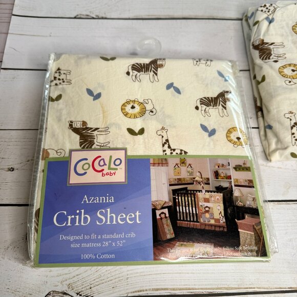 Cocalo Baby Azania Crib Sheet Set 2 pc Safari Animals 100% Cotton Giraffe Zebra - Picture 9 of 13